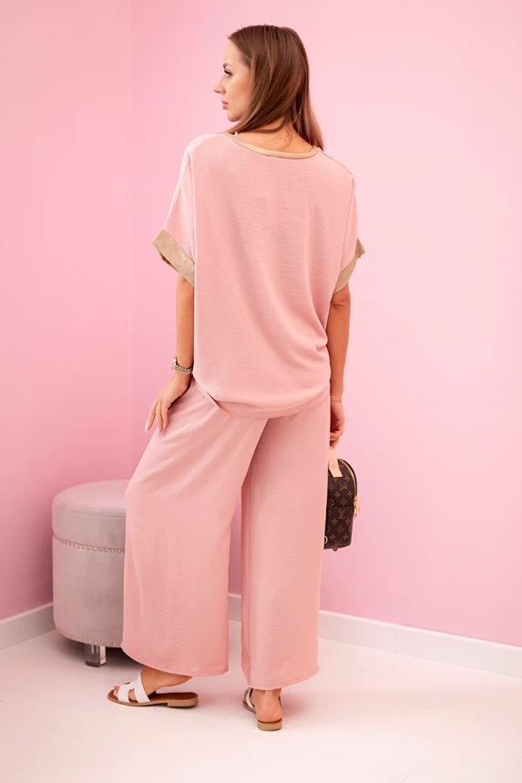 Viscose set with golden trim dark powder pink