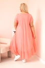 Dámske šaty plus size s krátkym rukávom a volánom z ľahkej viskózy ružová