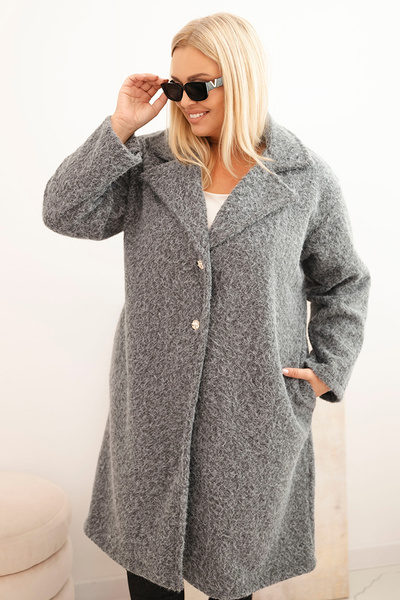 Płaszcz damski Plus Size z wełną i dużym kołnierzem szary