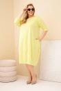 Dámská bavlněná suknička Plus Size s ohrnutým rukávem a kapsami pistáciová