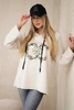 Oversized viscose sweatshirt with print beige