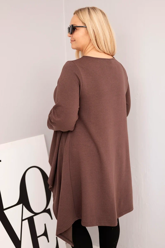 Dámská tunika Plus Size bavlněná s asymetrickým střihem hnědá
