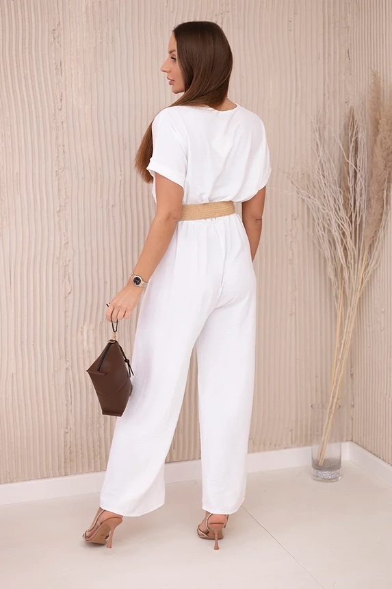 Overalls with a decorative belt at the waist white