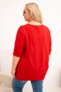 Plus Size women's cotton blouse with decorative buttons and rolled-up sleeves red