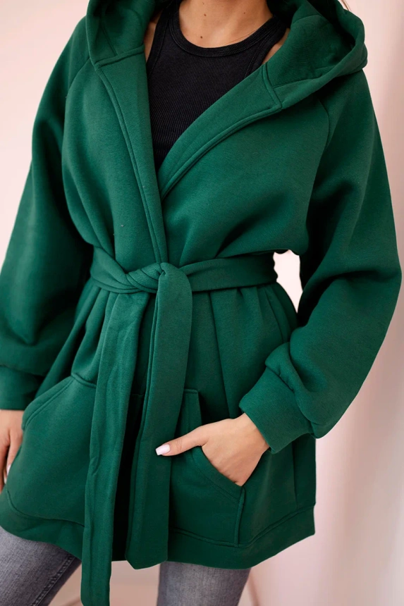 Insulated cape tied at the waist dark green