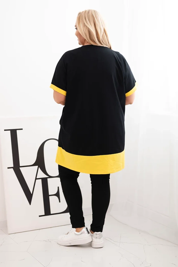 Dámska tunika Plus Size s kvetinovým vzorom a ozdobnými perličkami žltá