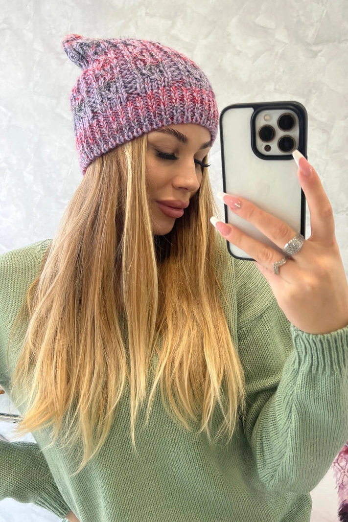 Melisa vilnonė kepurė K241 violetinė+raudona