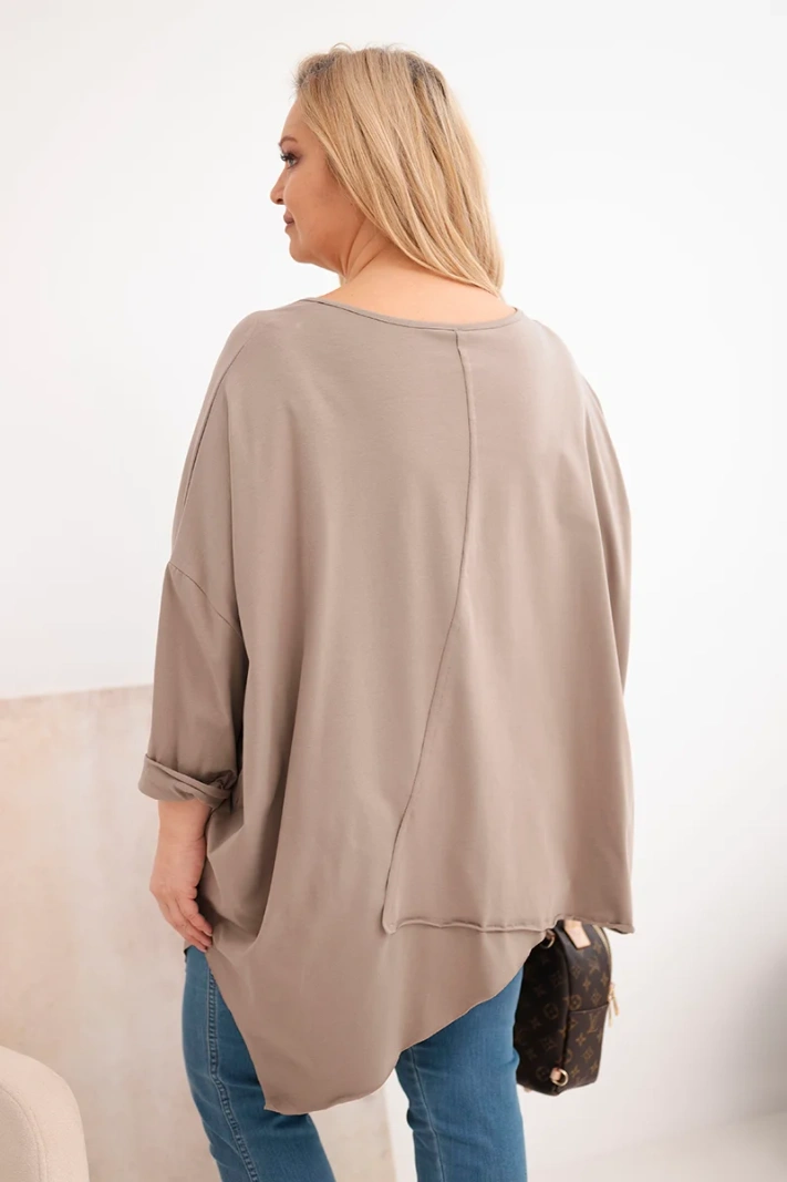 Women's cotton Plus Size blouse with an asymmetrical hem and V-neck fango