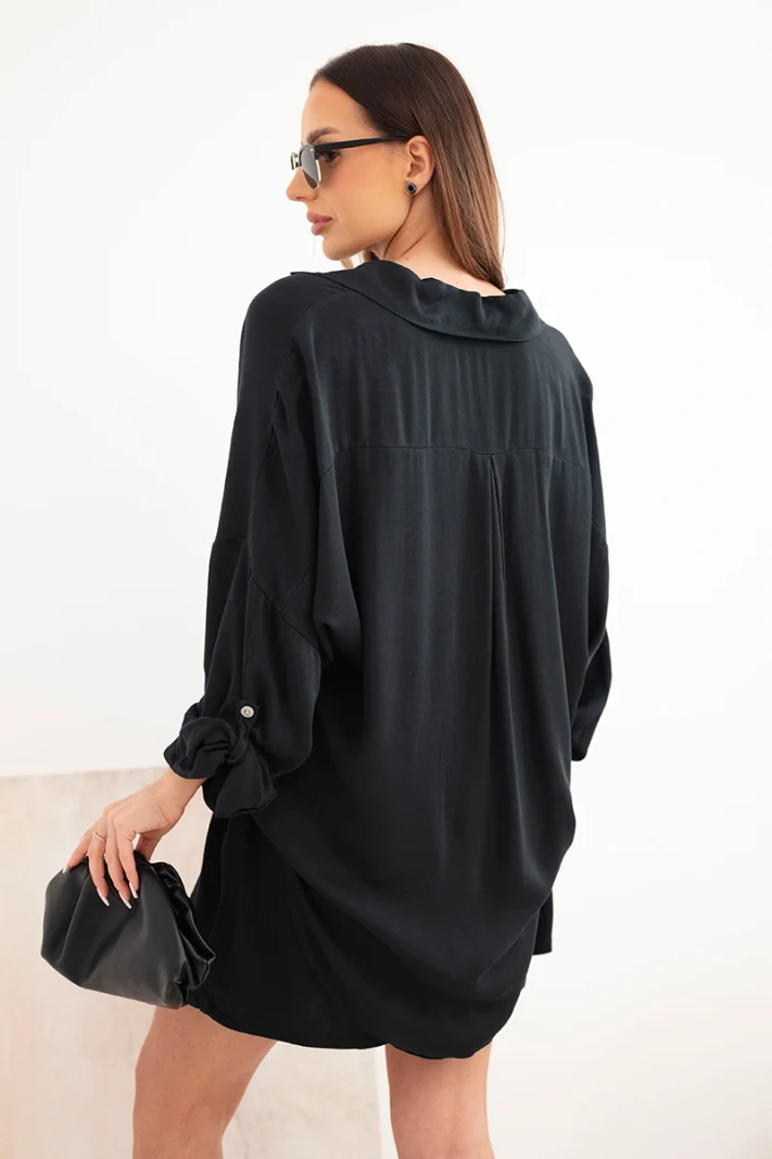 Women's viscose set: shirt with buttons and loose shorts black