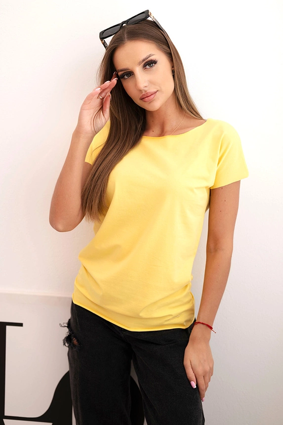 Damen T-Shirt Baumwolle Basic mit kurzen Ärmeln gelb