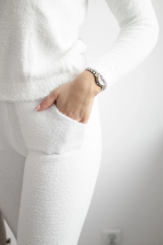 Alpaca sweater set two-piece ecru