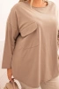 Dámská blůza Plus Size s bavlnou, s kapsou a ohrnovacími rukávy fango