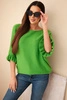 Women's batwing sweater with a round neckline green