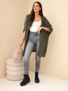 Women's oversized loose knit sweater without fastening khaki