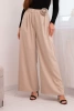 Damenhose elegant mit weitem Bein und dekorativer Blume beige