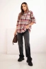 Women's cotton checkered shirt with a longer back beige