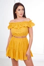 Besticktes Set mit Paillettenbluse senf