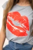 Blouse with lips print gray