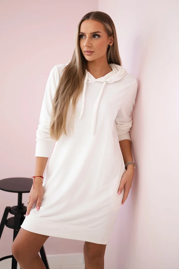 Velor dress with a hood ecru