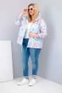 Pavasarinė moteriška puffer striukė Plus Size su gobtuvu ir gėlių raštu mėlyna