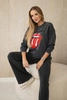 Cotton set wiped with print sweatshirt + pants Graphite