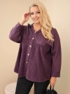 Dámska bavlnená mikina Plus Size s kapucňou a gombíkmi tmavofialová