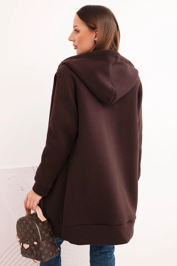 Insulated women's hoodie with a zipper brown
