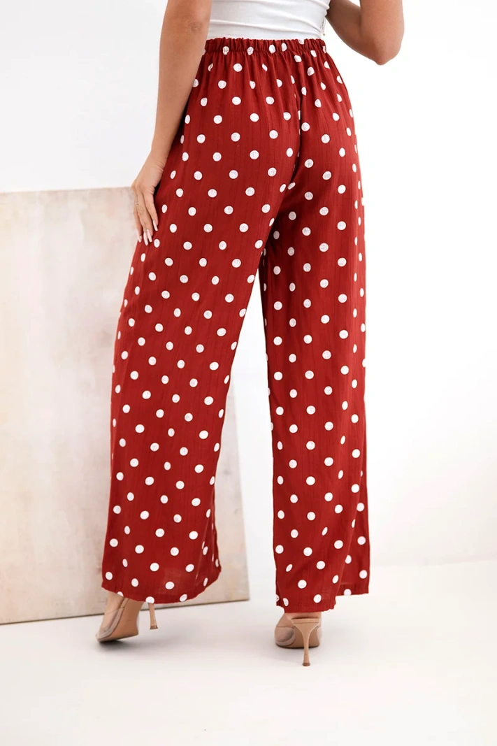 Damenhose weit mit Punkten mit Gummibund im Bund für den Sommer rostrot