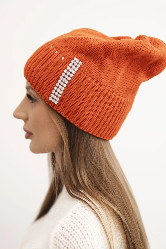 Damenwintermütze aus Wolle mit Zirkonia K453 orange
