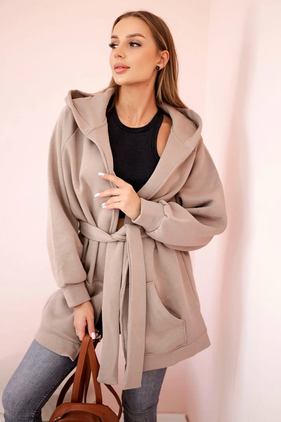 Insulated cape tied at the waist dark beige