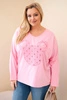 Women's cotton Plus Size blouse with a V-neck light pink