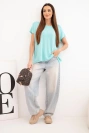 Damen-Oversize-Viskosebluse mit kurzen Ärmeln und rundem Ausschnitt mintgrün