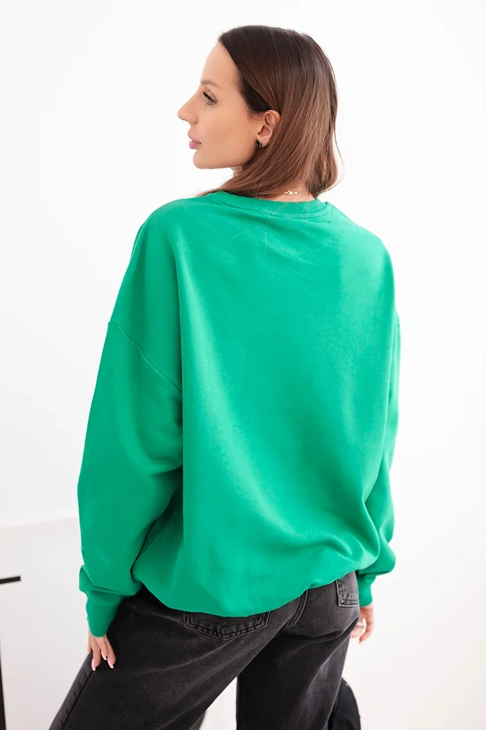 Women's basic cotton looped sweatshirt with a round neckline green