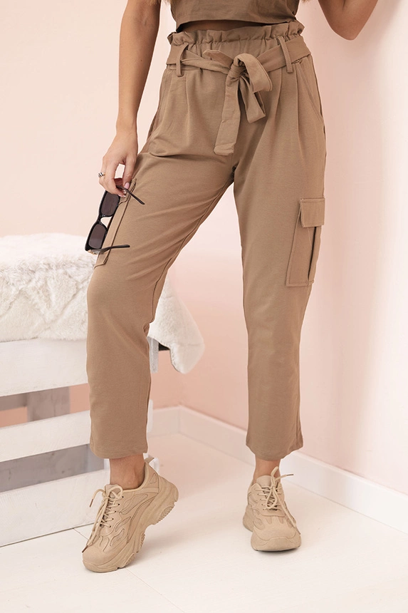 Cargohose mit hoher Taille für Damen Kamel