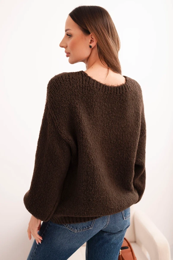 Women's sweater with thick knit and long sleeves brown