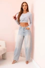 Women's blouse with long sleeves and effective ruffles on the bust grey