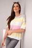 Women's openwork sweater in colorful stripes with short sleeves gray