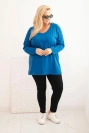 Plus Size women's blouse with a V-neck and long sleeves cobalt blue