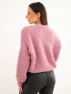 Damenpullover mit Mohair Wickel mit dekorativen Knöpfen dunkelrosa