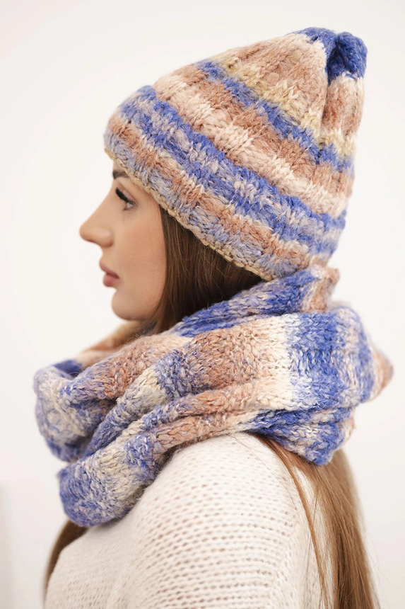 Women's winter set with mohair hat and scarf K501 purple