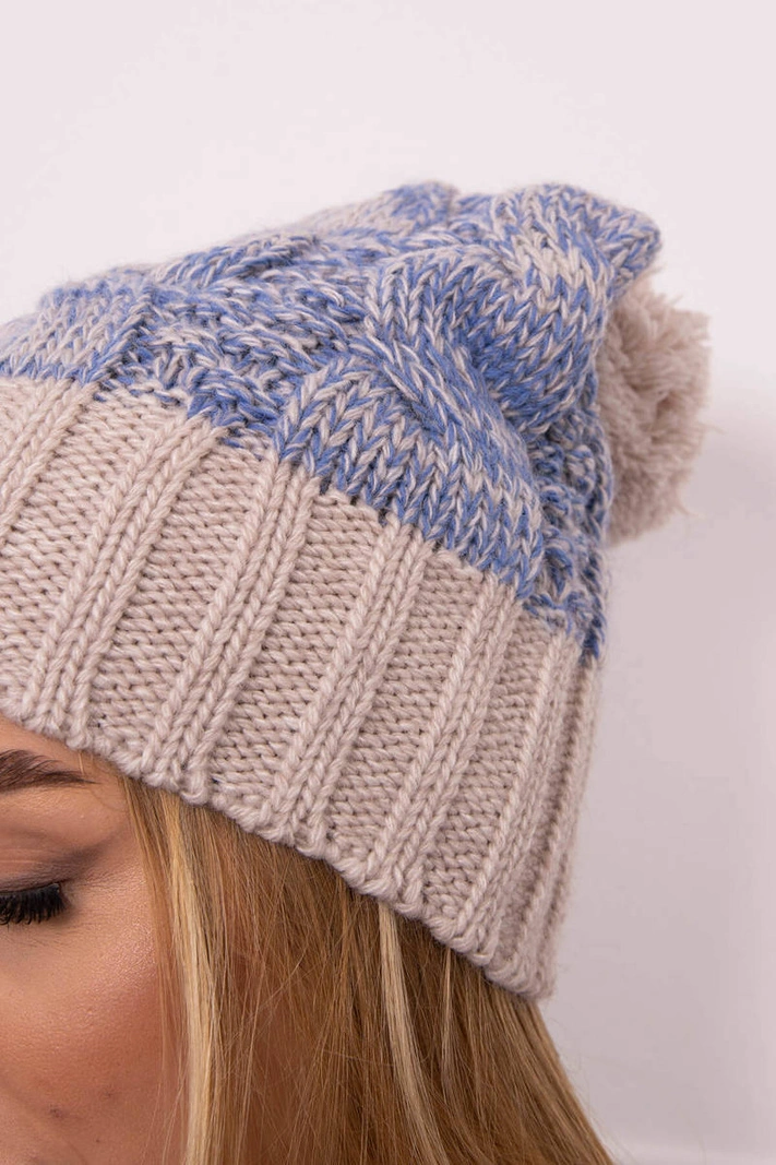 Paryžiaus vilnonė kepurė K213 light beige+blue