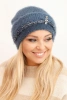 Women's winter fluffy hat with pearls and decorative braid denim