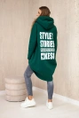 Padded sweatshirt with long back and hood dark green