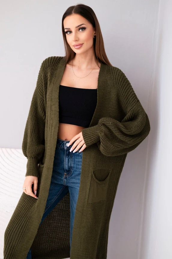 Pullover lange Strickjacke khaki