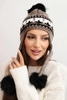 Women's winter wool hat with ear flaps and pom poms K436 mocca
