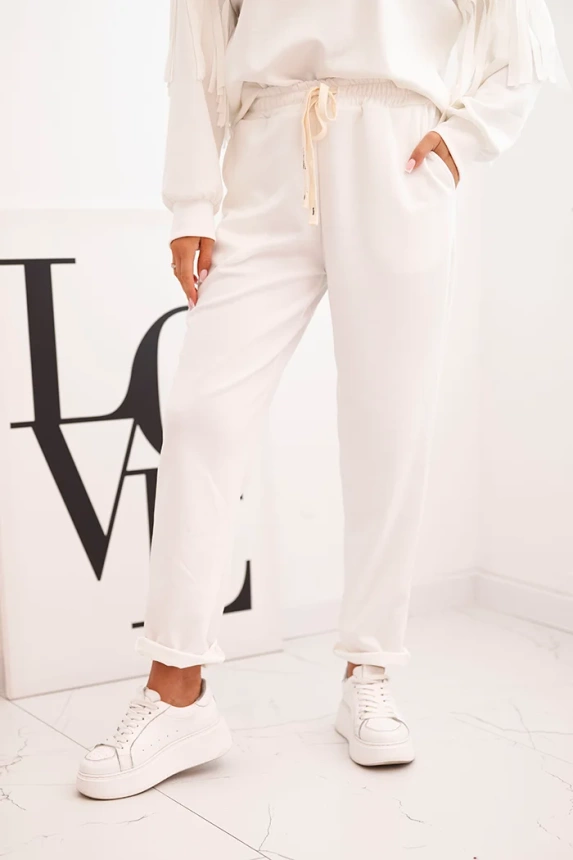 Women's set with fringes on the sleeves butter color ecru