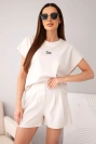Damen-Set aus Lyocell mit Bluse und Shorts mit Falten beige