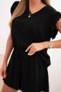 Damenensemble aus Viskose, Bluse mit Rüschen und kurzen Shorts schwarz
