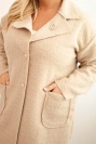 Płaszcz damski Plus Size baranek z wełną i kieszeniami beżowy