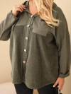 Plus Size women's cotton hoodie with buttons khaki